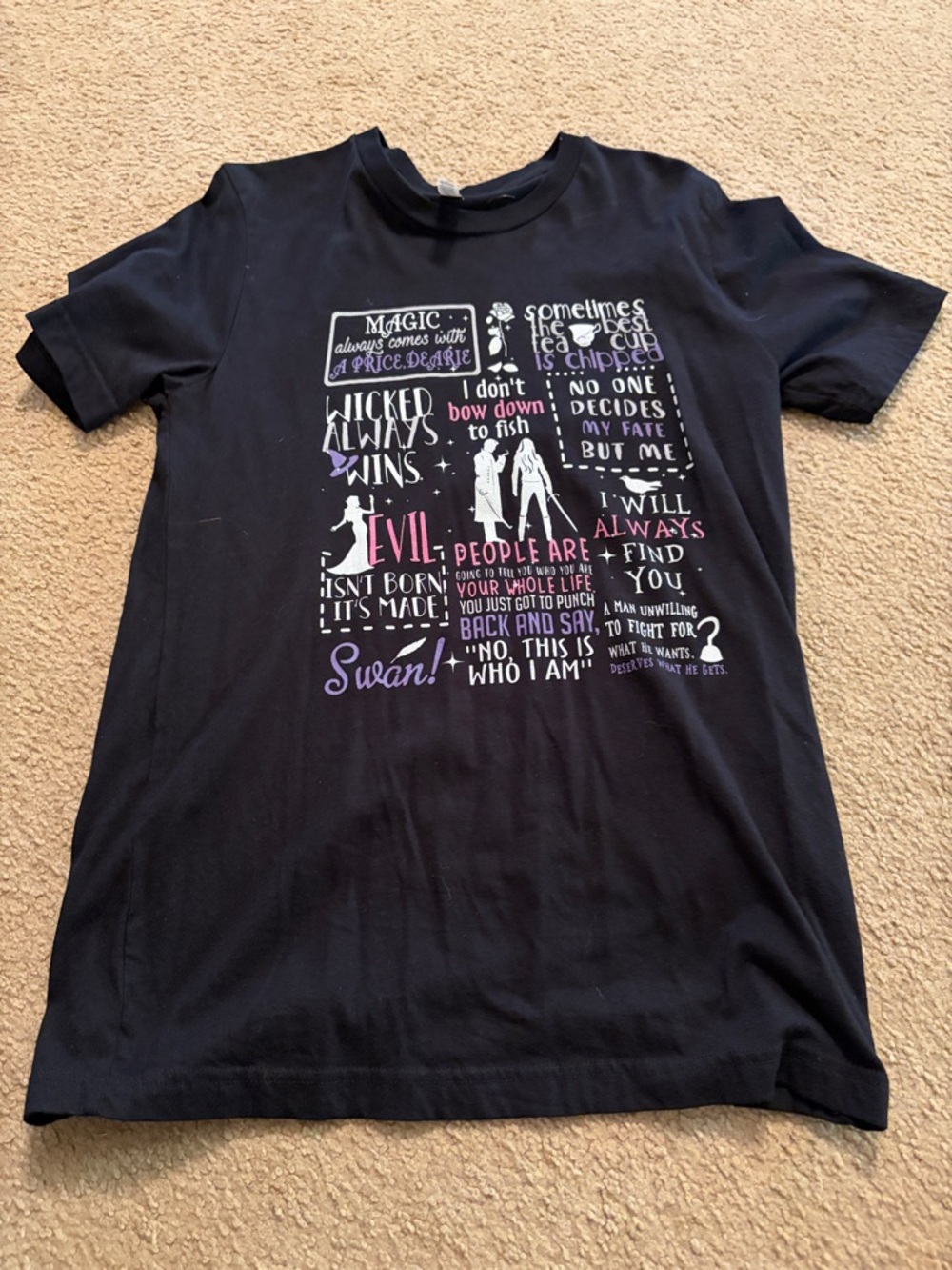 Once upon a time Black Graphic Quote T-Shirt with Pink, Purple & White Print